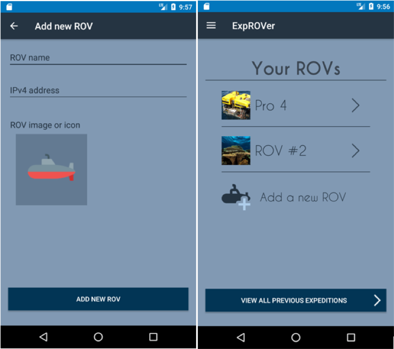 Add a new ROV and display the ROVs' list screens